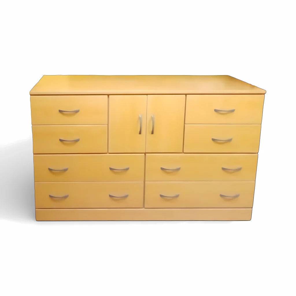 Cómoda de melamina color haya con cajonera y compartimento